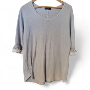 T PARTY FASHION Light Blue Thermal Crochet Lace Cuff Top - Large